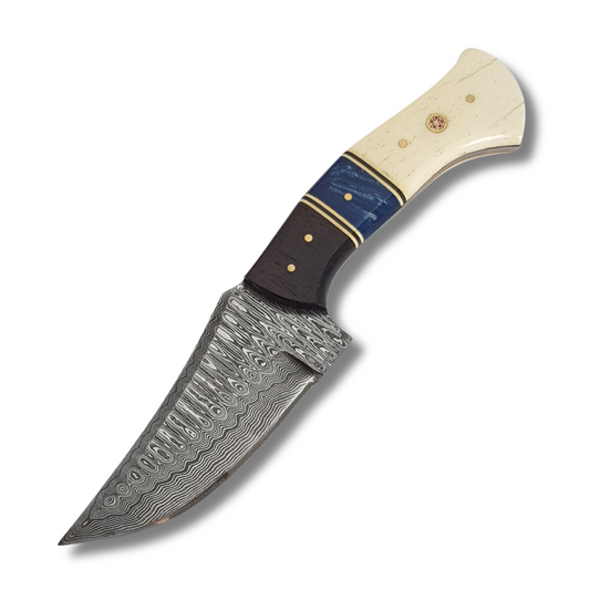 Damascus hunting knife with Leather Sheath